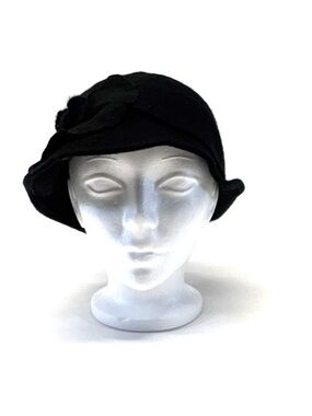 Le Chateau Black 100% Wool Fedora Hat M/L Vintage Style Structured Trilby